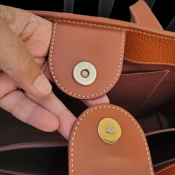 Vintage 1990s Marie Claire Cognac Leather Shoulder Tote Bag w/ Gold Hardware - Picture 13 of 14